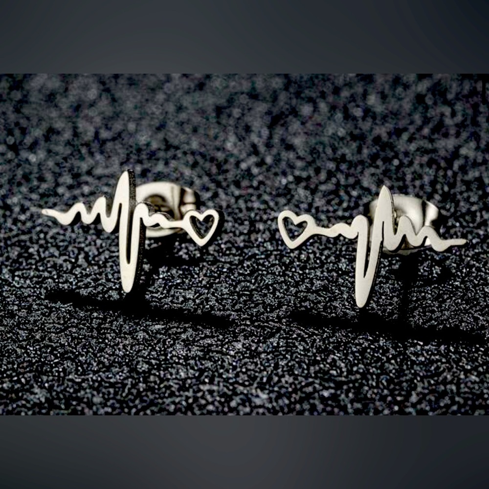 Silver Heartbeat Stud Earrings